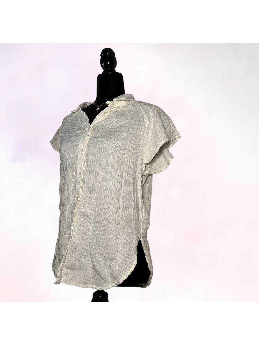Gap White Shimmer Button Up Blouse Minimalist Chic Size S - Picture 5 of 8